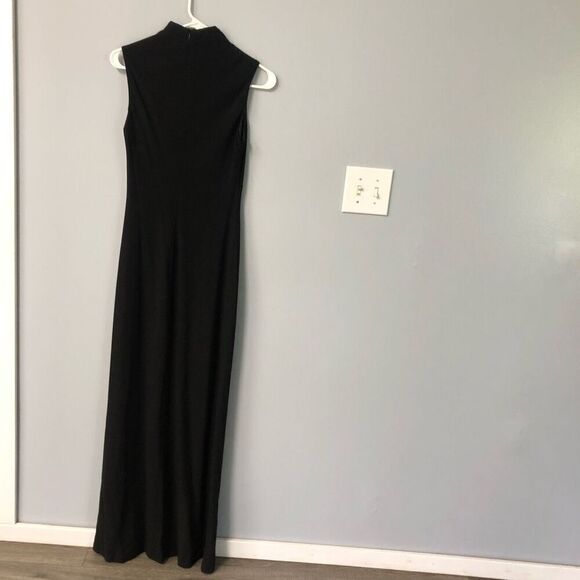 lauren ralph lauren glamorous black dress mock neck maxi full length sleeveless - Picture 3 of 7